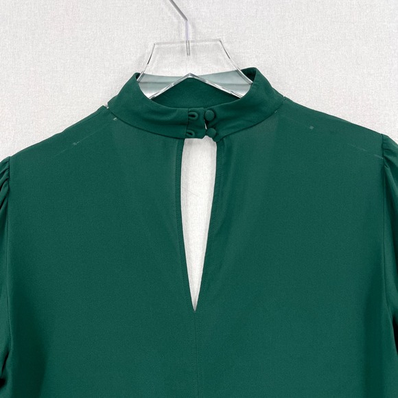 ALC Liza Silk Top Womens 2 Pine Green Choker VDeep V-neck Long Sleeve Blouse - Picture 8 of 16